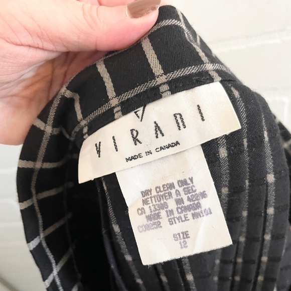 Vintage Midi Skirt Plaid Pleated Dark Academia Goth Wool Black Off White Sz 12 - Picture 10 of 11